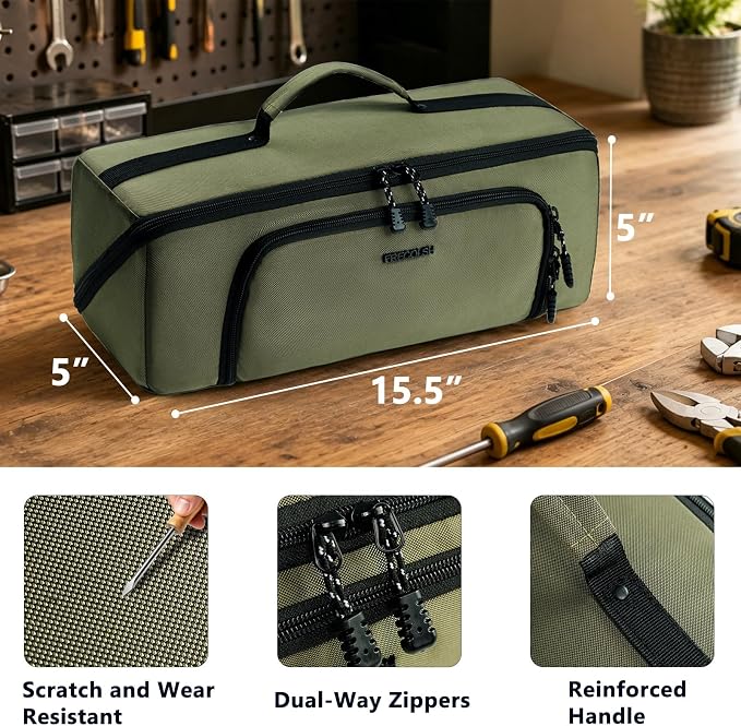 Tool Bag Organizer for Electrician & Technician, Portable Wide-Open Tool Tote with Multi Compartments, Heavy Duty Tool Storage Bag for HVAC, Plumbing, Garage & Home Repair Tools, Handyman