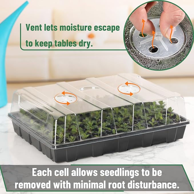 Mr. Pen- Seed Starter Tray Kit, 5 Pack, Total 350 Cells | Durable Plant Germination Trays with Humidity Vented Domes and Bases, Ideal for Seed Starting