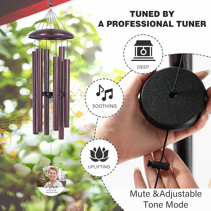 ASTARIN Personalized Deep Tone Wind Chime Memorial, Customized Sympathy Wind Chimes, Memory Wind Chimes for Loved Ones Lost, Bereavement Gifts Windchimes Outdoor, Produced in Texas