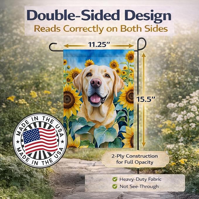 Caroline's Treasures DAC6111GF Labrador Retriever in Sunflowers Garden Flag Mailbox Flag Decorative Yard Flag Banner Outside Patio Artwork Yard Flower Beds, Garden Size, Multicolor