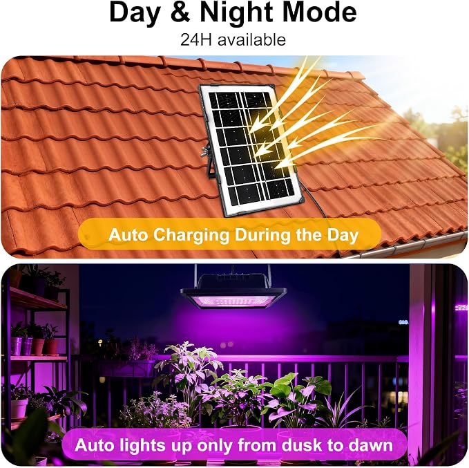 2-Pack Solar Grow Lights, Rechargeable Grow Light, Full Spectrum Plant Light for Indoor Outdoor Plants with Timer, Solar Plant Lights for Greenhouse with Remote Control and 16.4ft Cord/USB Charging