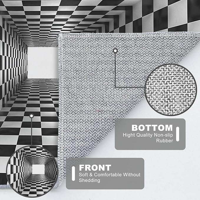 Boho Area Rug for Living Room Abstract 2x3 Entryway Rug Modern 3D Hole Trap Optical Visual Illusion Rugs Non Slip Low Pile Machine Washable Black White Floor Carpet for Indoor Bedroom Dining Room