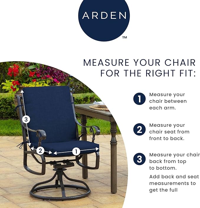 Arden 2-Pack Patio Dining Outdoor Chair Cushions, 20x44, Rain-Proof Seat Pad, Fade-Resistant Outdoor Onyx Cebu