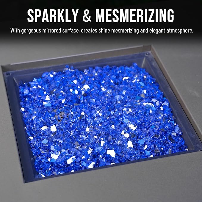 Skyflame High Luster 10-Pound Fire Glass for Fire Pit Fireplace Landscaping, 1/4-Inch Cobalt Blue Reflective