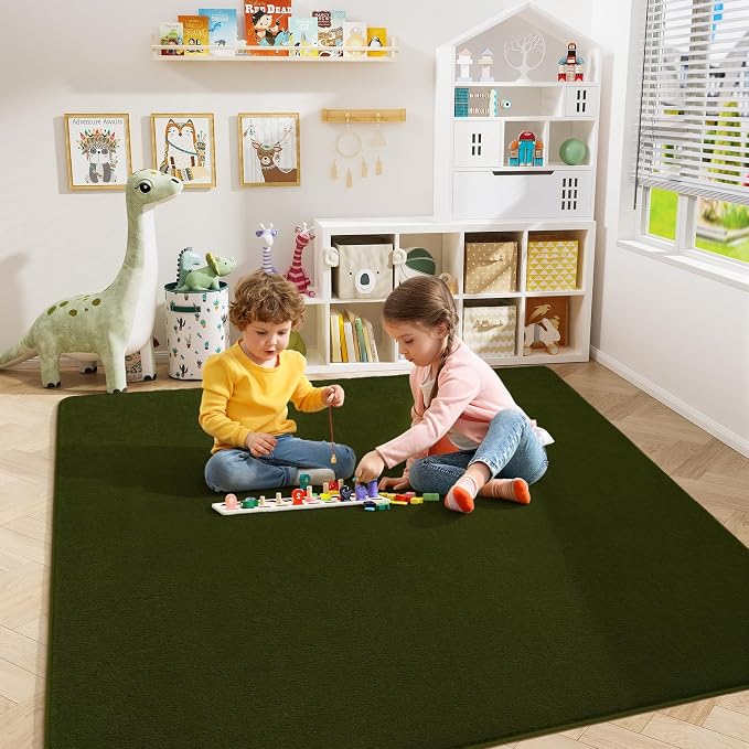 Amearea 4x4 Square Area Rug for Bedroom Living Room, Olive Green Fluffy Rug | Thickened Memory Foam Rug, Indoor Washable Rug Non Slip Minimalist Carpet for Entryway Boys Girls Dorm Nursery Room Decor