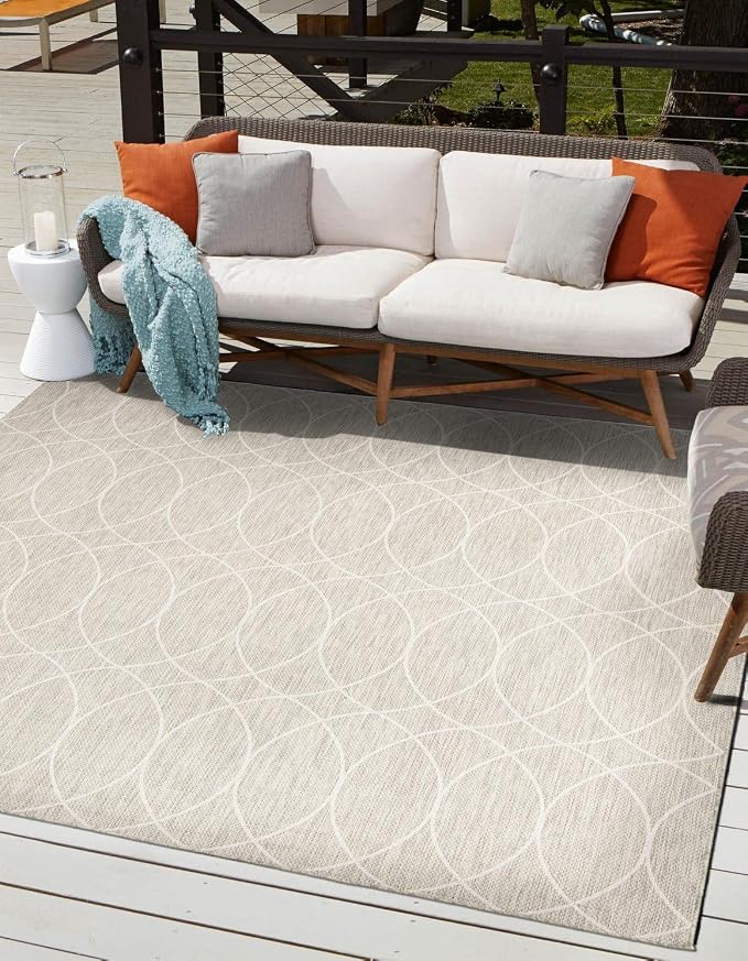 Unique Loom Outdoor Trellis Collection Area Rug - Gitter (10' Square, Light Gray/ Ivory)
