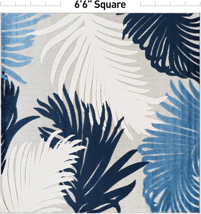 Rugshop Navy Lucca Contemporary Floral Indoor/Outdoor Square Area Rug Durable Polypropylene, Weather Resistant, Easy to Clean Perfect for Patio, Backyard, Deck and Outdoor Lounge 6'6" x 6'6" Square