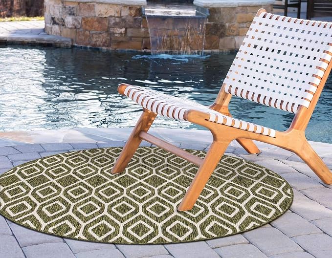 Jill Zarin Outdoor Collection Area Rug - Turks and Caicos (4' Round Green/Ivory)