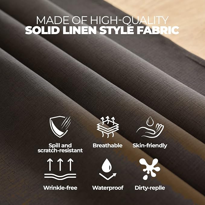 Decorelia Waterproof Linen Texture Table Cloth for Round Dining Table, Decorative Fabric Anti-Scratch Table Cover for Indoor Outdoor Party Dining & Kitchen Table (70 Inch, Round (4-6 Seats), Black)