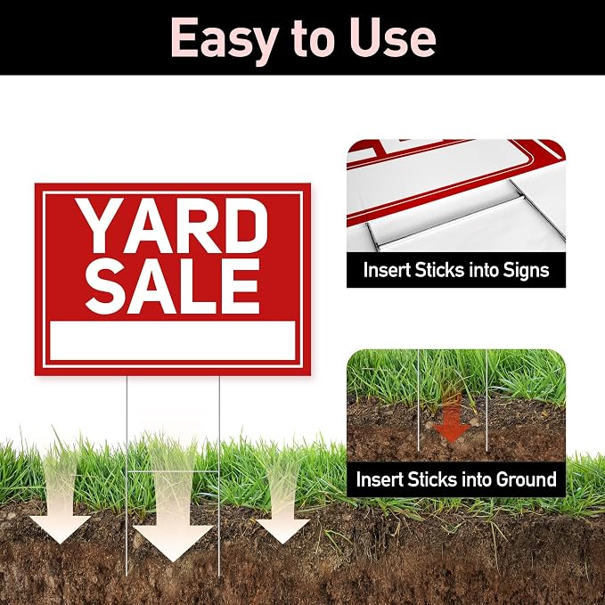 6 Pcs Yard Sale Signs with Stakes, 2-Pack Large Yard Sale Signs 17" x 12" and 4-Pack Arrow Sale Signs 17" x 6", Double-Sided Waterproof Yard Signs for Yard Sale Kit and Supplies