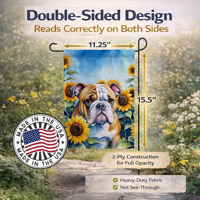 Caroline's Treasures DAC6072GF English Bulldog in Sunflowers Garden Flag Mailbox Flag Decorative Yard Flag Banner Outside Patio Artwork Yard Flower Beds, Garden Size, Multicolor