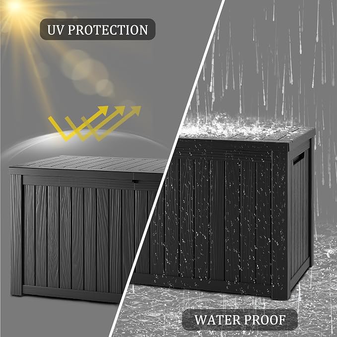 Outdoor Storage Box, 270 Gallon Waterproof Deck Box, Super-Sized Gas-Spring Resin Trunk for Large Seat Pillows, Heavy-Duty Lockable Backyard Storage Sofa, Garden Lawn, Black