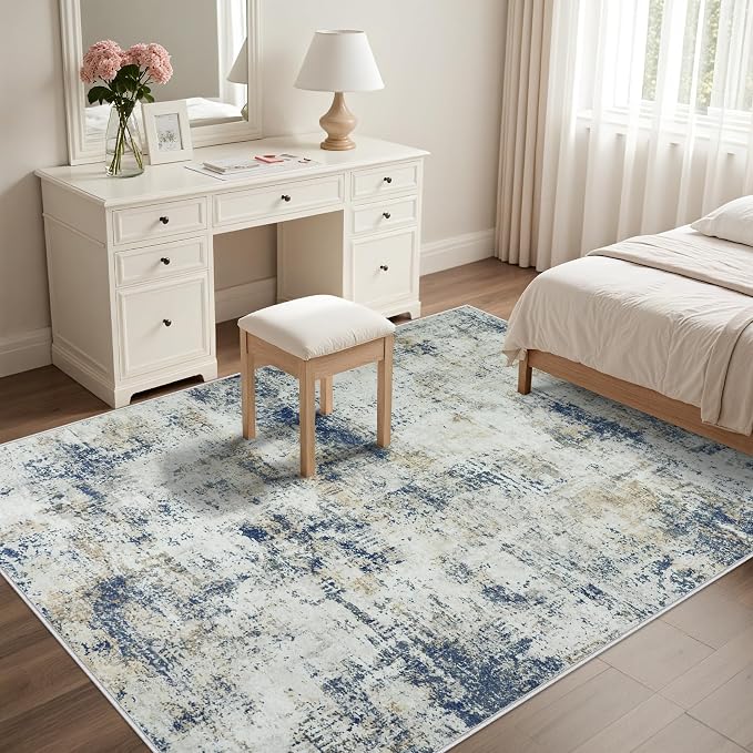 Tosuoka 10x14 Area Rugs for Living Room Abstract Washable Blue Brown Rug | With Anti-Slip Backing，Non-Shedding，Stain-Resistant，Soft Modern Large Carpet for Bedroom Dining Room Farmhouse Nursery