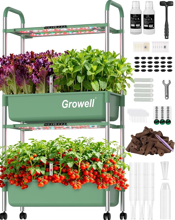 Growell 54 Pods Hydroponics Growing System Kit with Independent Water Pump | Vertical Indoor Herb Garden with 2 Light Modes & 2 Timer, Smart Water Circulation, 28L Water Tank, Movable & Space-Saving
