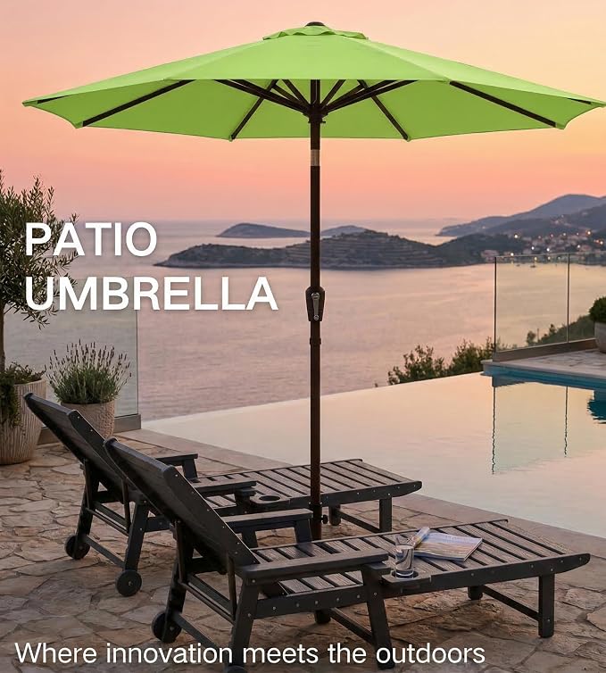 PatioKingdom 9FT Patio Outdoor Umbrella-UPF 50+ Sun Shade with Wind Vent, Push-Button Tilt & Smooth Crank Lift, Rust-Resistant Fiberglass Frame for Garden, Backyard,Yard (Apple Green)