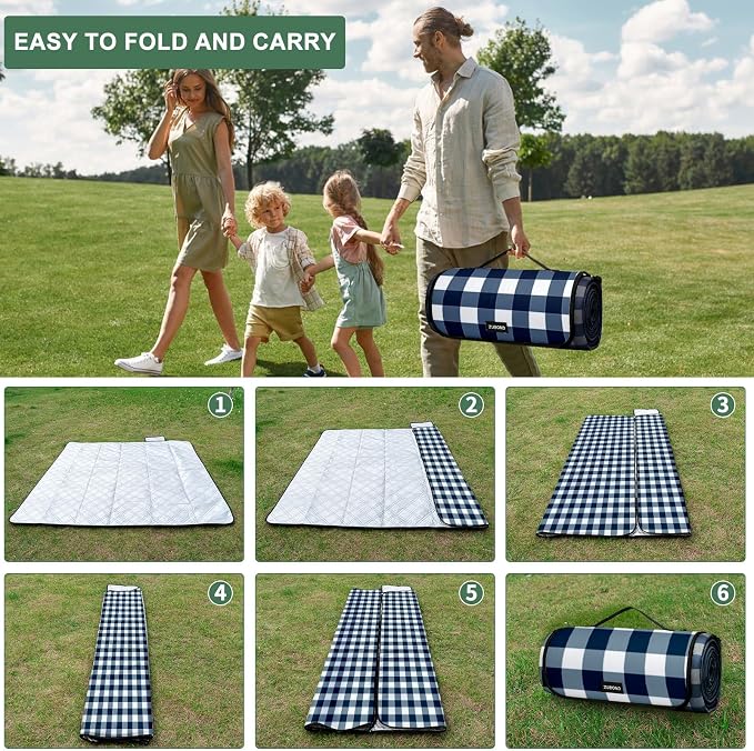 ZUBOND Extra Large Picnic Blanket Outdoor Picnic Mat Waterproof Foldable 80''x100'', Beach Blanket Sandproof for LawnPark, Grass, Travel, Hiking, Camping Essentials, Vintage Gingham Picnic Blanket