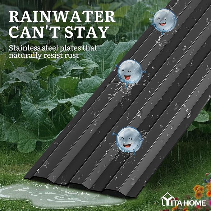 YITAHOME 2pcs 12x4x1ft Galvanized Raised Garden Bed, Metal Planter Box with Safety Rubber, Gloves, Outdoor Flower Bed for Planting Plants Vegetables, Black