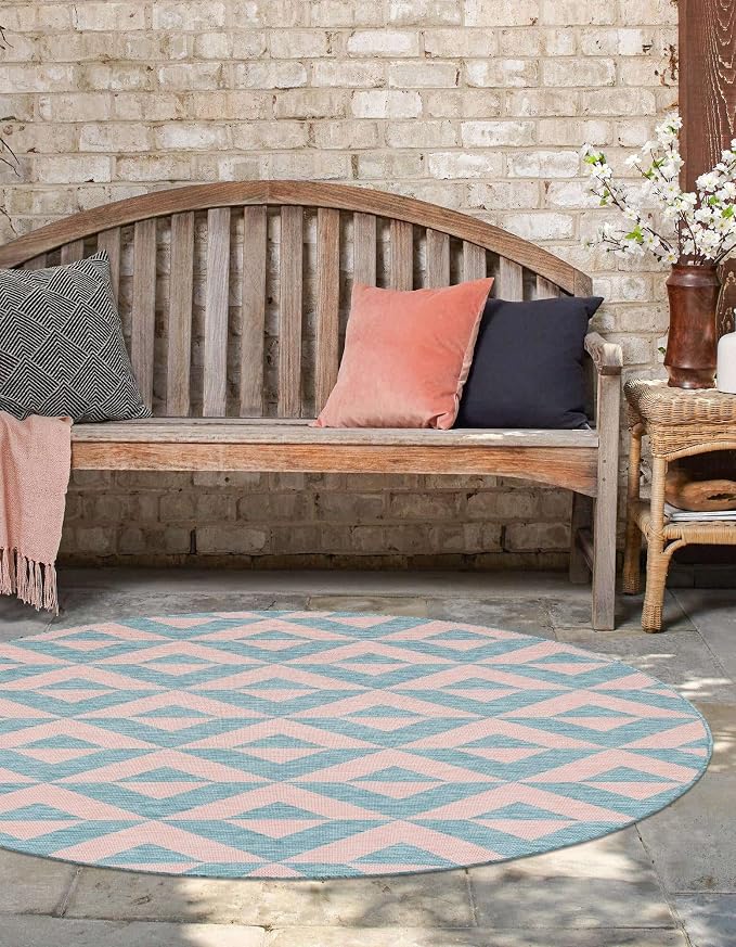 Unique Loom Unique Loom Outdoor Collection Area Rug - Napa (6' 7' Round, Pink and Aqua/Light Blue)