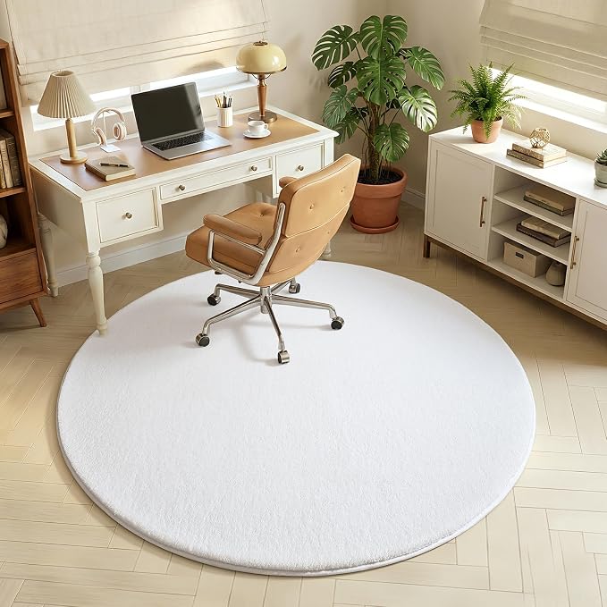 Amearea White Round Area Rugs 4ft Circle Rugs for Bedroom Living Room | Washable Fluffy Indoor Thickened Memory Foam Rug, Non Slip Minimalist Circular Carpet for Boys Girls Dorm Nursery Room Decor