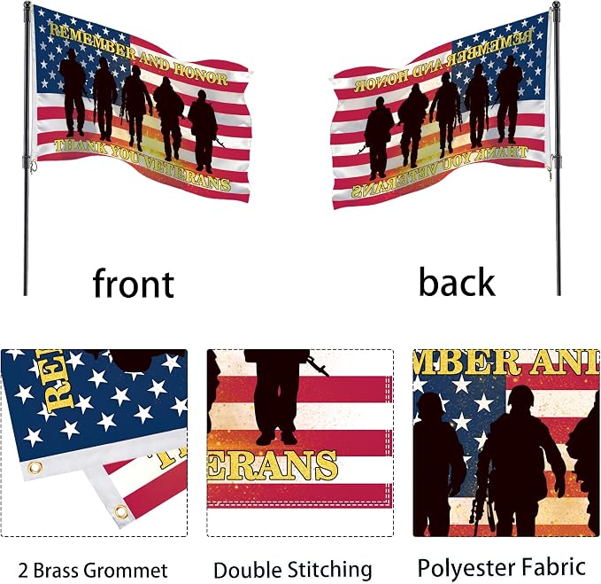 Veteran Flag 3x5 Ft - Double Sided Patriotic American Flag with Brass Grommets, Veterans Day Memorial Day 4th of July Outdoor Yard Garden Decorations for Outside