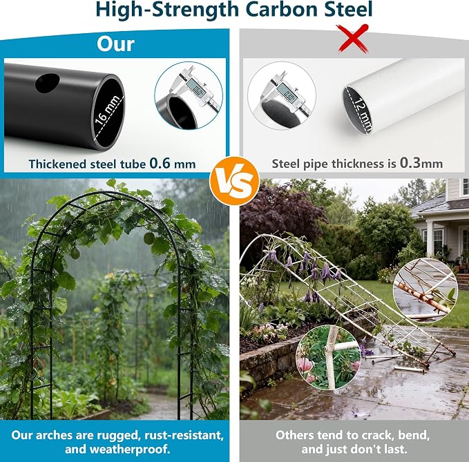 Thickened Rustproof Garden Arch Metal Trellis for Climbing Plants Outdoor, Wedding Arch Garden Arbor Frame Archway 4.9 x8.1 or 7.9 x6.7Ft Flower Arches for Bridal Party Decoration (Black)