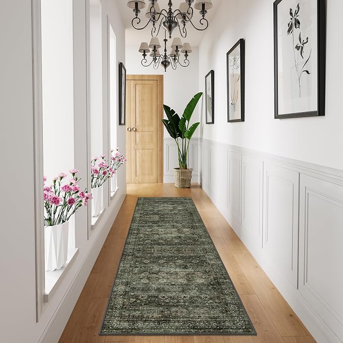 Moynesa Ultra-Thin Washable Teal Non Slip Bathroom Rug - 2x6 Laundry Room Mat, Machine Washable Non-Slip Pet Friendly Carpet Runner for Camper RV Foyer Kitchen Hallway