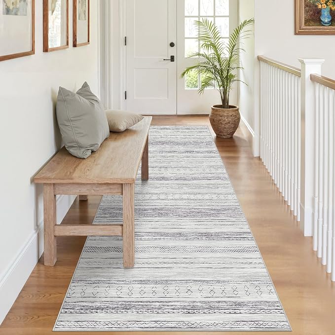 Tortania Area Rug 2x6 Runner Rugs - Washable Soft Neutral Boho Moroccan Farmhouse Rug Indoor Floor Carpet for Living Room Bedroom Kitchen Entryway Under Dining Table Home Office Decor - Grey