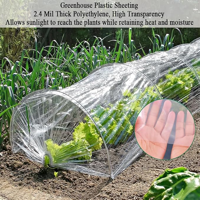 6.5x10 Ft Clear Plastic Floating Row Cover Freeze Protection, 2.4 Mil Polyethylene Plant Cover for Farm, Vegetable, Garden Beds, Greenhouse Plastic Sheeting for Frost Rain Snow Wind Against