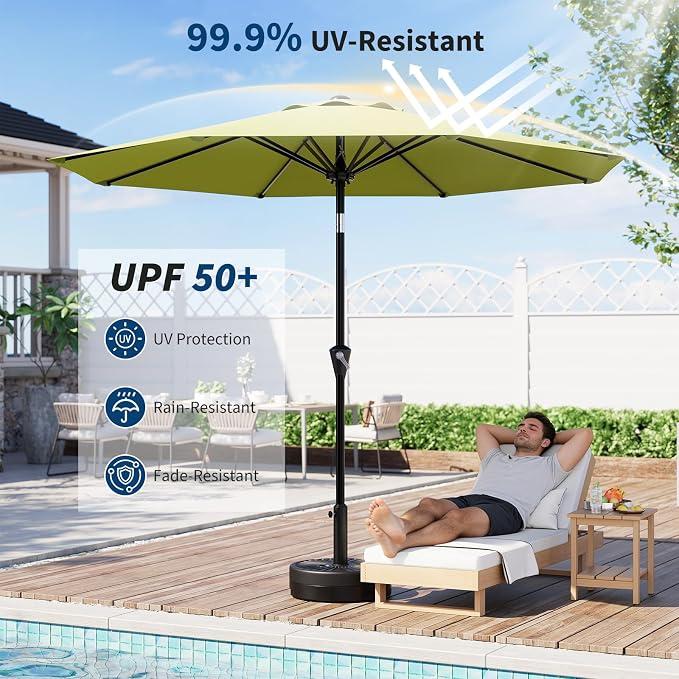 Garvee 9FT Patio Umbrella - Outdoor Table Umbrella with Smooth Crank Lift, Push Button Tilt and 8 Sturdy Ribs - Market Umbrella UV Protection Waterproof for Pool, Deck, Yard, Garden