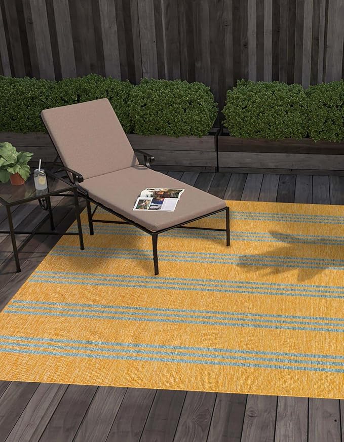 Unique Loom Outdoor Collection Area Rug - Anguilla (13' Square, Yellow and Aqua/Light Blue)