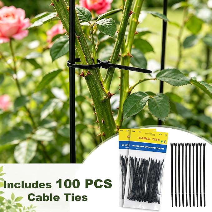 8 Pack Peony Cages and Supports with 100 Cable Ties and a Pair of Scissors, 12" D x 16" H Heavy Duty Metal Plant Support Rings with 3 Legs, Rustproof Garden Support Hoops for Peony, Hydrangea, Tomato