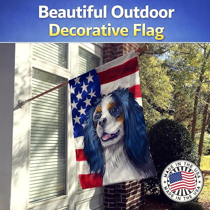 Caroline's Treasures CK6591CHF King Charles Spaniel American Flag House Flag Large Porch Sleeve Pole Decorative Outside Yard Banner Artwork Wall Hanging, Polyester, House Size, Multicolor