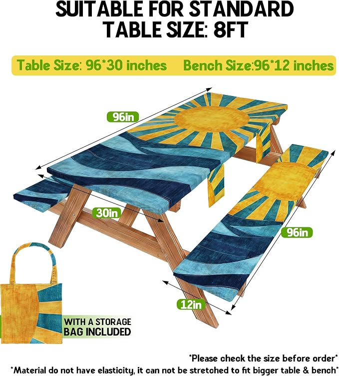 Picnic Table Cover with Bench Covers Tablecloth Fitted Table Cloth Set Camping Essentials Tools Supplies Rv Travel Accessory Gear Outdoor Road Trip Necessities Gadgets Camper Gadgets Things Ideas Kit