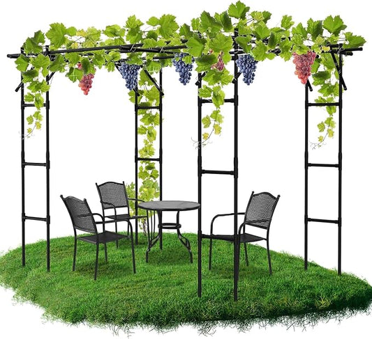 DoCred Garden Arch Trellis for Climbing Plants, 87" H x 118" L x 79" W Large Grape Vine Trellises Arch Arbor Gazebo, Grape Trellis for Outdoor Courtyard and Garden Decoration, Black