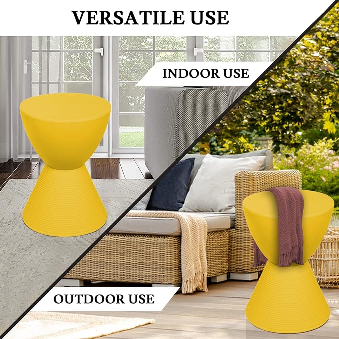 LeisureMod Modern Hourglass Yellow Side Table - ABS Shell Drum End Table with Storage for Indoor & Outdoor Use
