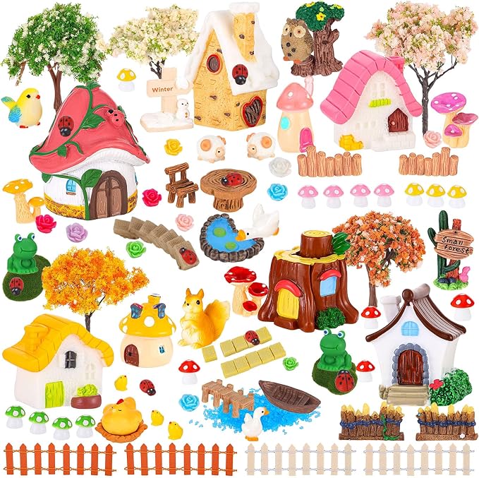 118 PCS Mini Fairy Garden Accessories Kit Miniature Garden Decorations Set Tiny Figurines for DIY Micro Landscape Terrarium Succulent Craft Decor Potted Horticulture Ornaments