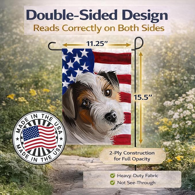 Caroline's Treasures CK6637GF Parson Russell Terrier American Flag Garden Flag Mailbox Flag Decorative Yard Flag Banner Outside Patio Artwork Yard Flower Beds, Garden Size, Multicolor