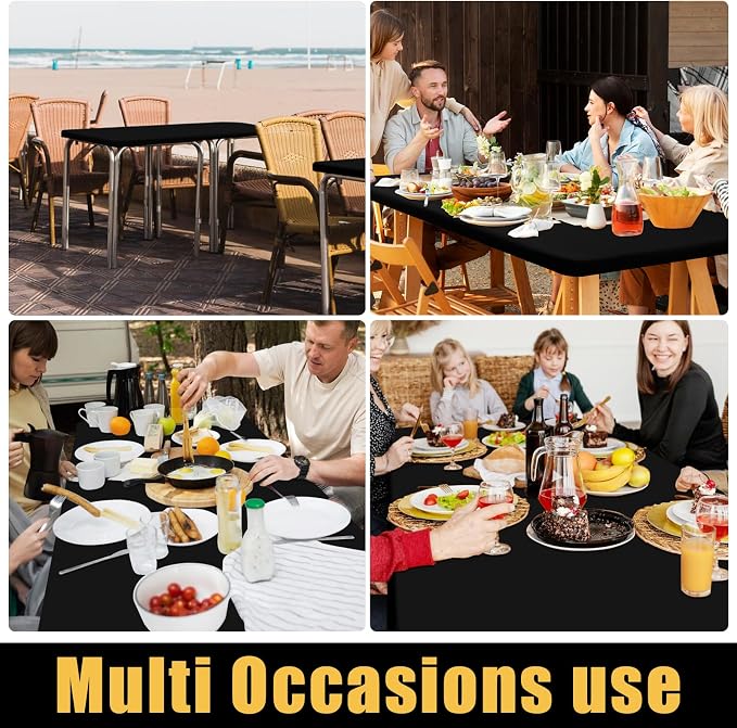 Smiry 6 Pack Rectangle Picnic Table Cloth, Waterproof Elastic Fitted Tablecloths, Washable Polyester Rectangular Patio Table Cover for Camping, Indoor and Outdoor (Black, 24"x48")