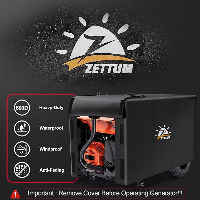 Zettum Generator Cover 32 Inch - 600D Outdoor Generator Covers Heavy Duty Waterproof, Small Outside Equipment Cover for DuroMax, Westinghouse, Champion, Predator, Honda Portable Generator 5000-10000W