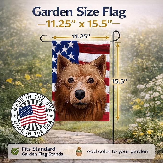Caroline's Treasures CK6525GF Finnish Spitz Dog American Flag Garden Flag Mailbox Flag Decorative Yard Flag Banner Outside Patio Artwork Yard Flower Beds, Garden Size, Multicolor