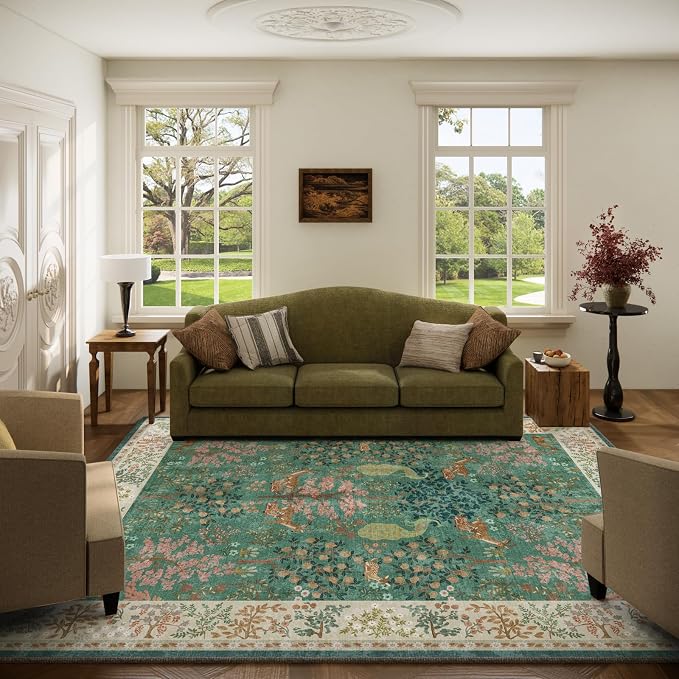 Machine Washable Rugs for Living Room: 5x7 Bedroom Rug Vintage Rug Stain Resistant Non Slip Low Pile Lightweight Soft Indoor Carpets for Living Room Dining Room Kitchen Nursery Kids Room Farmhouse