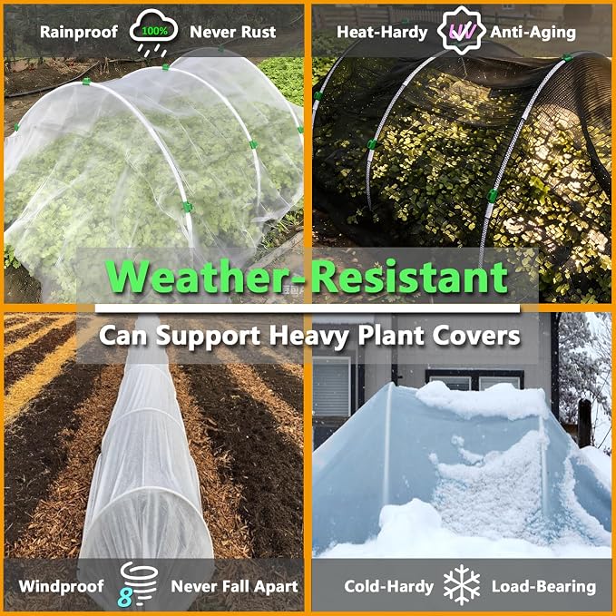 Garden Hoops DIY Kit – Rust-Free Material | Heavy-Duty | Weather Resistant | Chicken Tunnel Frame | 6 Sets of 9Ft Long Grow Tunnel Frame for 1’, 2’, 3’, 4’ or Wider Raised Beds