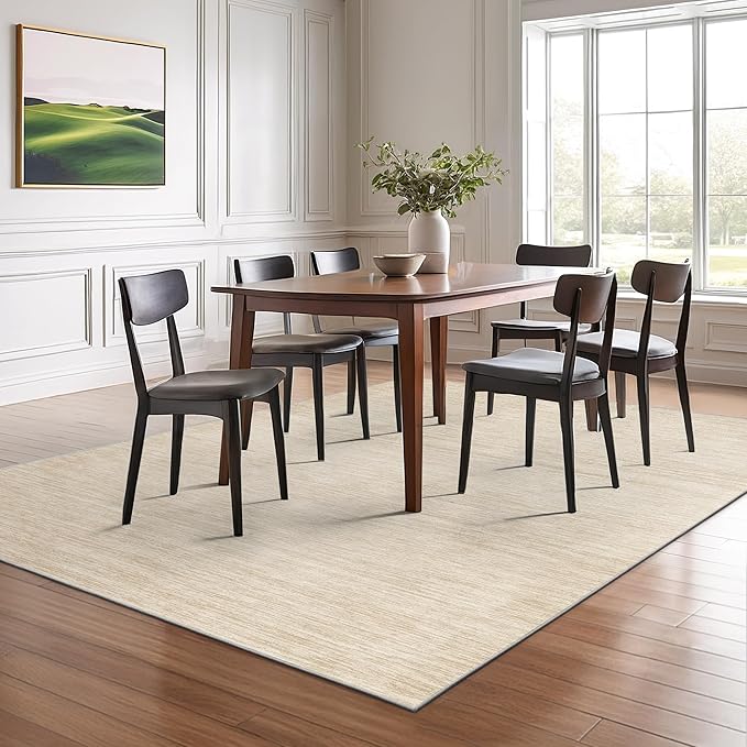 Valenrug Washable Rugs 5x7, Non Slip Large Area Rugs for Living Room, Beige | Soft Low Pile, Thin & Lighweight Carpet, Folable Stain Resistant Modern Indoor Floor Mat for Bedroom, Dining Room, Home Decor