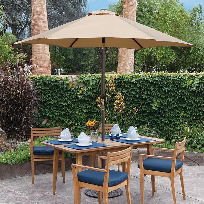 Blissun 7.5 ft Patio Umbrella, Yard Umbrella, Outdoor Market Umbrella with Push Button Tilt Crank (Tan)