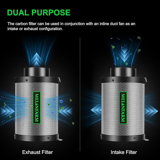 6" Air Carbon Filter Smelliness Control with Australia Virgin Charcoal, Odor Removal Carbon Filter for Grow Tent, Inline Fan, Hydroponics, Pre-Filter Included, Insulated Flange 6" x 12"