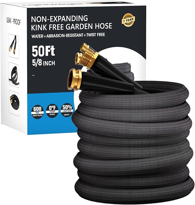50 FT Garden Hose, Non-Expanding Water Hose, Ultra Flexible, Burst-Resistant, Kink-Free, High-Pressure Garden Hose for Easy All-Weather Use on Lawns, Gardens, and Outdoor Cleaning