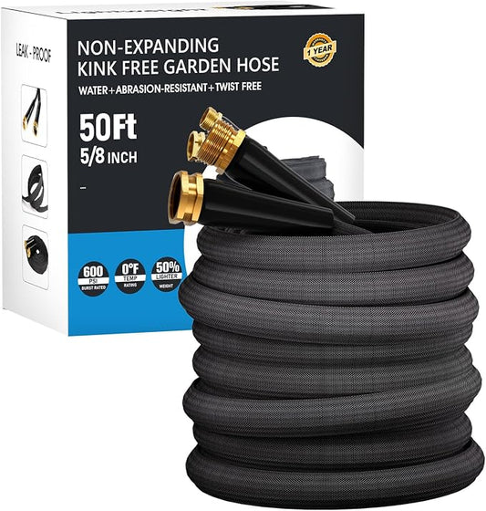 50 FT Garden Hose, Non-Expanding Water Hose, Ultra Flexible, Burst-Resistant, Kink-Free, High-Pressure Garden Hose for Easy All-Weather Use on Lawns, Gardens, and Outdoor Cleaning