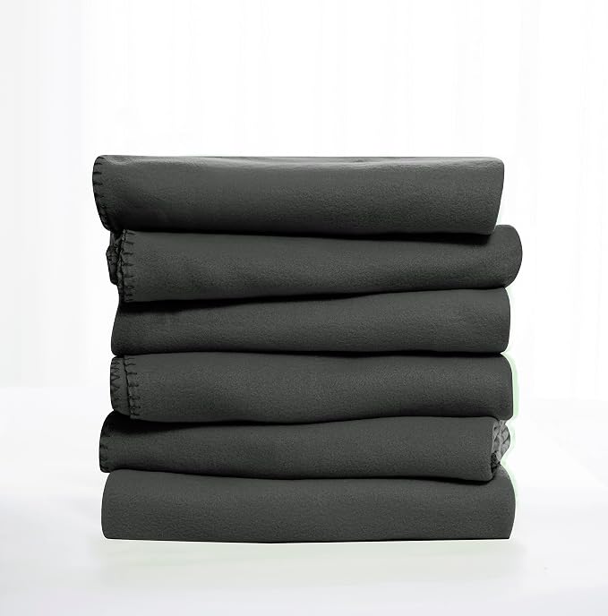 Fleece Throw Blanket Set Bulk for Travel Kids Outdoor Wedding Pet (Black Grey, Pack of 6 50x60 Inches)