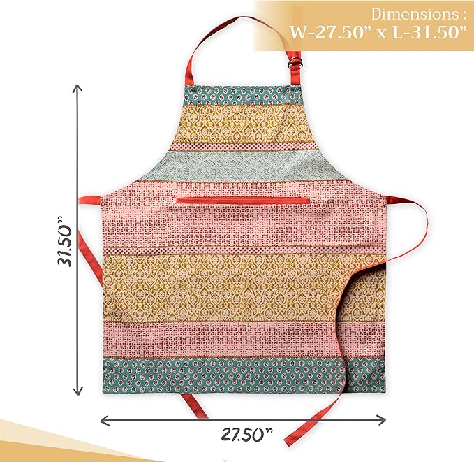 Maison d' Hermine Aprons for women with Pocket 100% Cotton (27.50"x31.50") | Adjustable Neck Strap & long ties Apron Men Chef Wedding Cooking Gardening Server Maid
