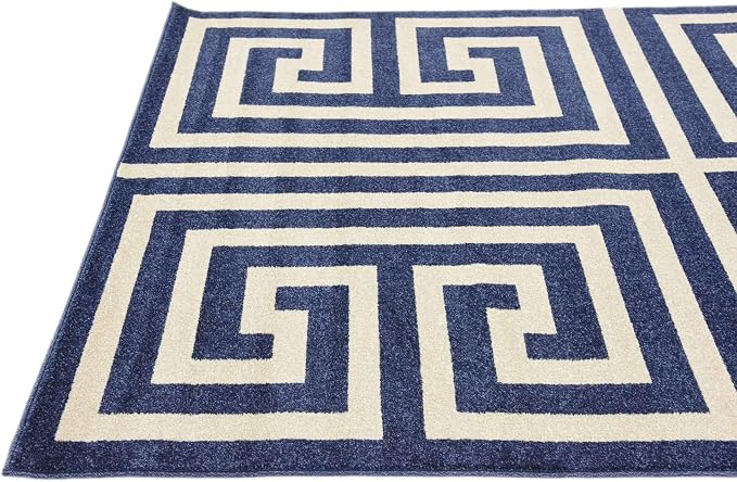Unique Loom Athens Collection Classic Geometric Modern Border Design Area Rug (5' 0 x 8' 0 Rectangular, Navy Blue/ Beige)